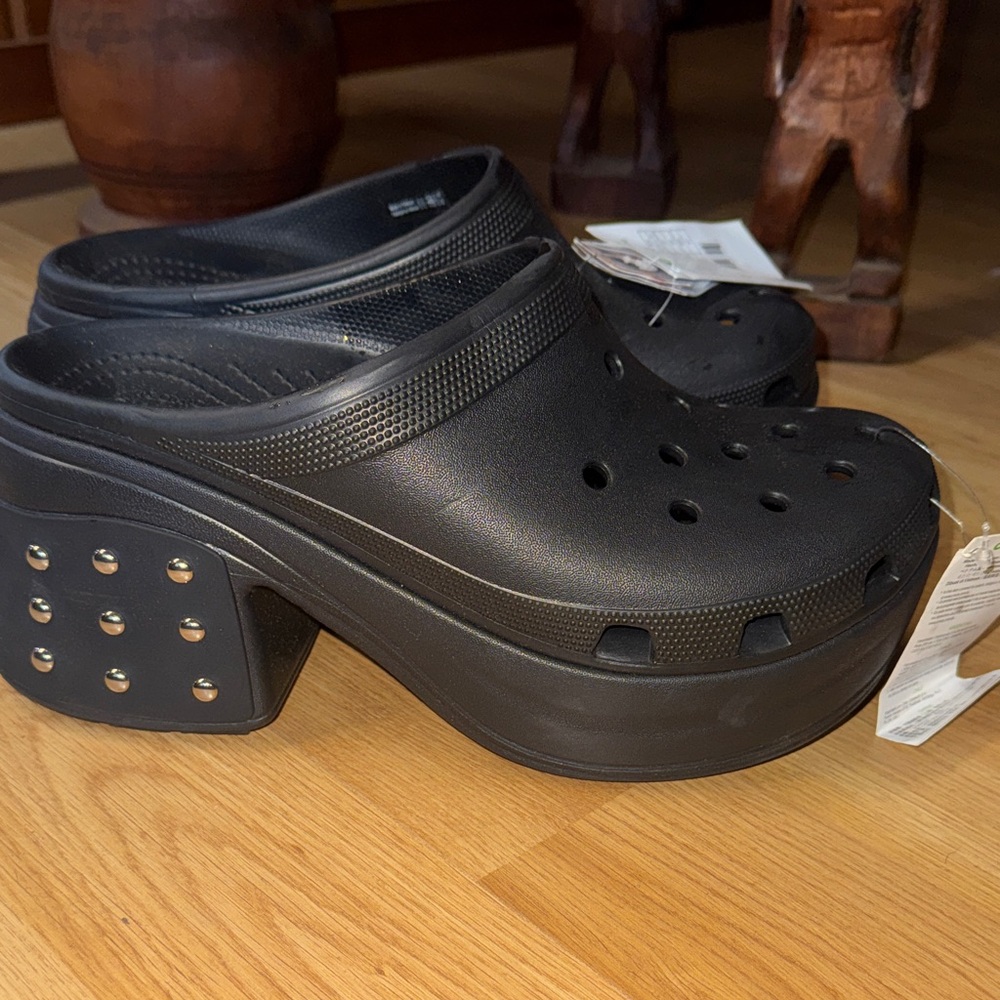CROCS women’s 12 men’s 10 Black Studded Platform Mules NEW siren studded clog - Picture 2 of 10